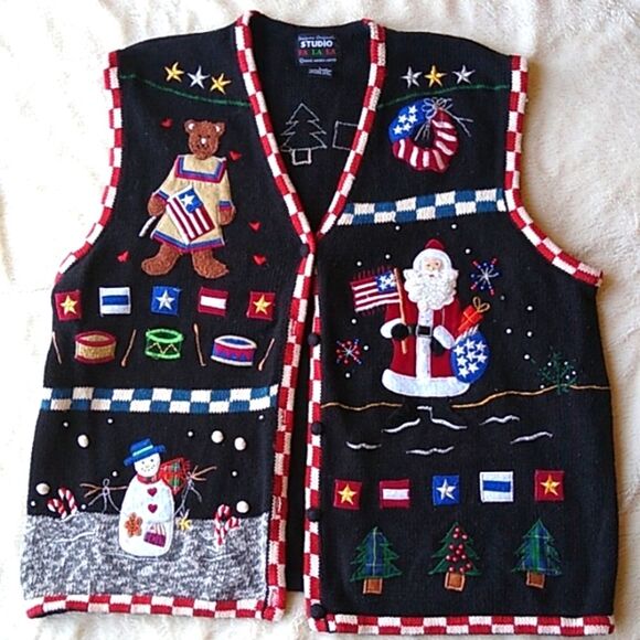 Y2K Vintage ugly sweater holiday 80s 90s Americana Christmas embellished… - Picture 1 of 7